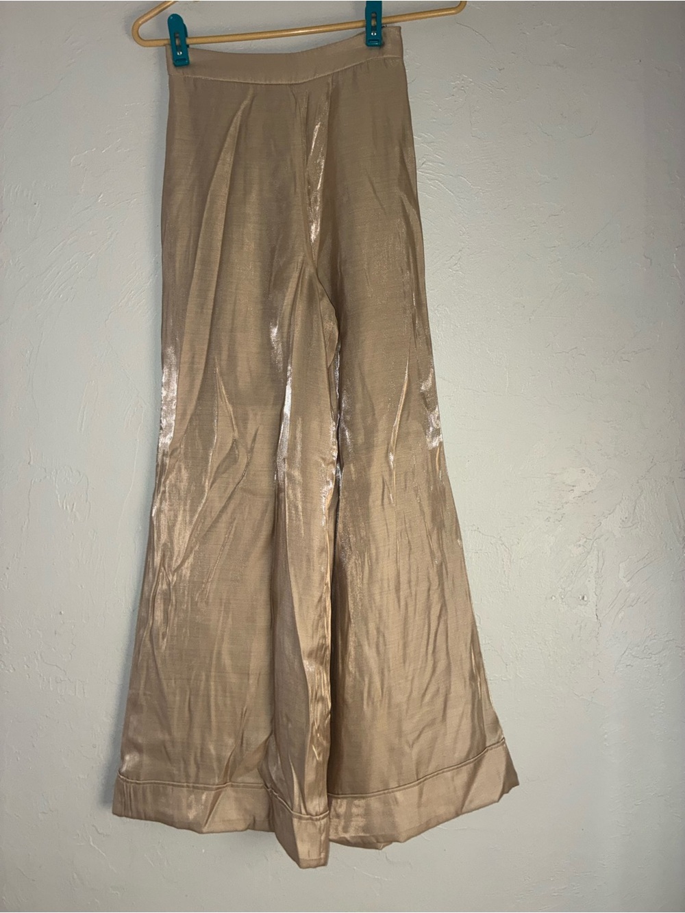 Lovers + Friends Metallic Wide-Leg Pants in Champagne Tan